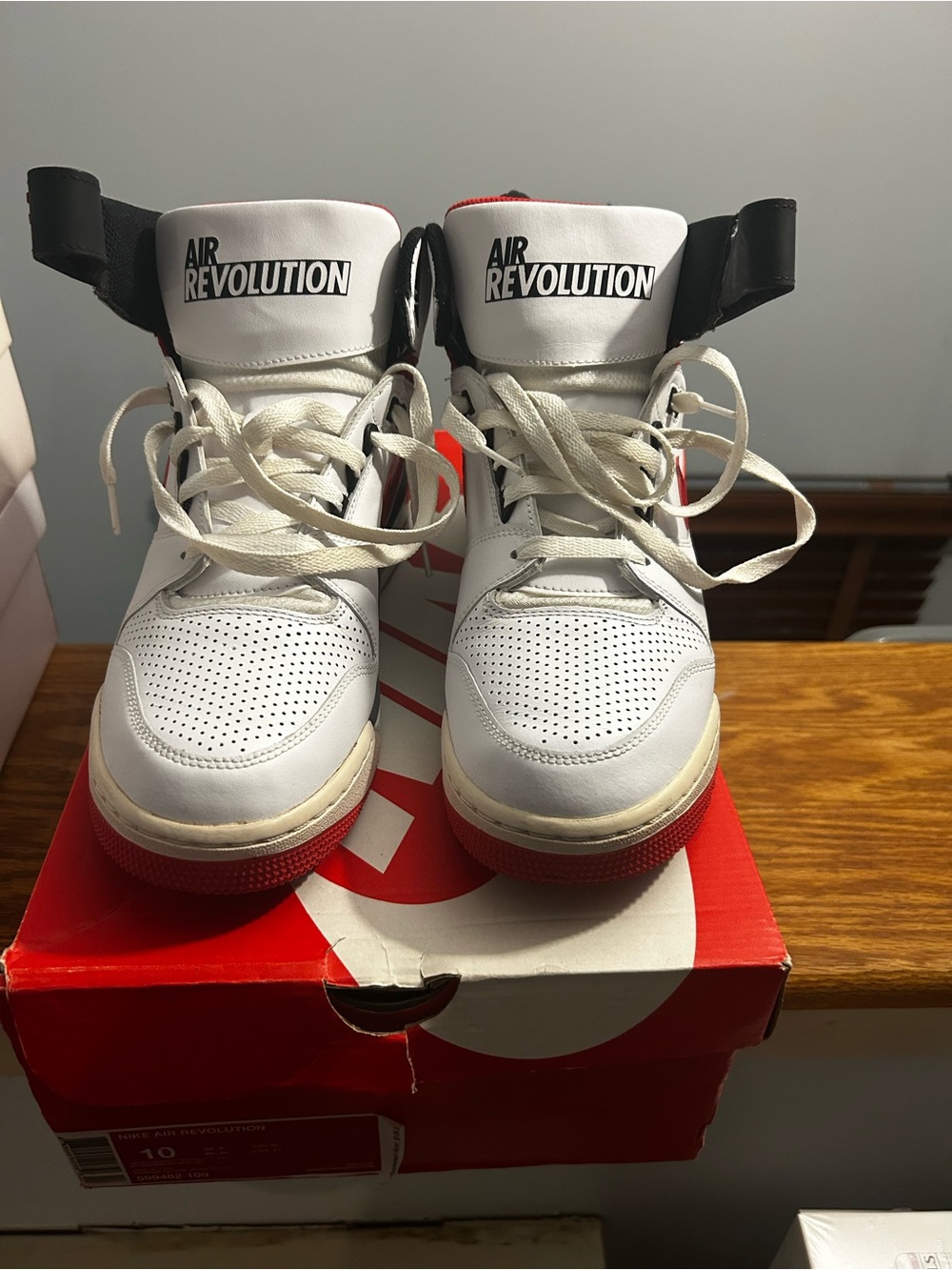 Air Revolution White Red High-Top Sneakers